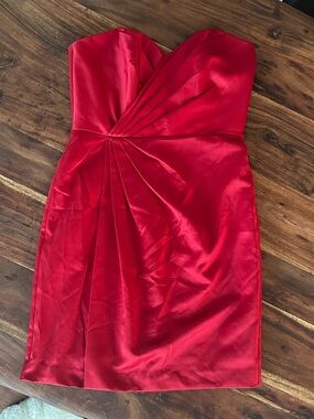 David's Bridal Deep Red Strapless Evening Dress